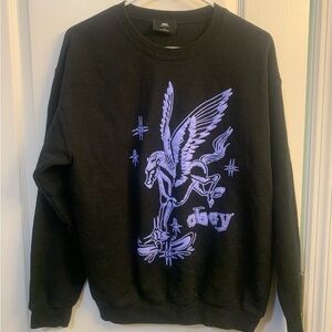 OBEY Black Purple Pegasus Mythical Old School Crewneck Sweatshirt Size Medium